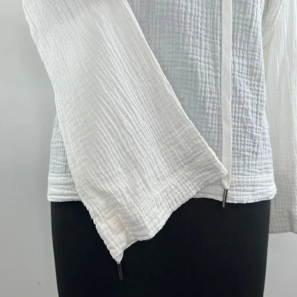 Cloth & Stone White Cotton Gauze Lace Up Neck Long Sleeve Top Blouse X-Small XS
